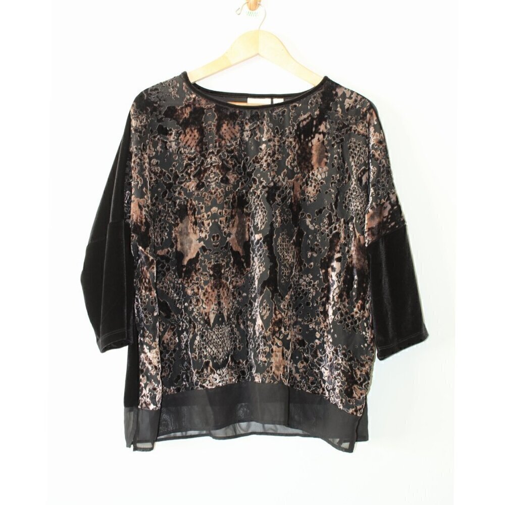 CHICOS Animal Print Velvet Burnout Women's Top Size 3/L Pull over Dark Goth